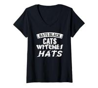 Mujer Halloween Murciélagos Negro Gatos Brujas Sombreros Grá Camiseta Cuello V
