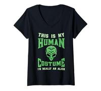 Mujer Halloween OVNI Este es Mi Disfraz Humano Soy Realmente Alien Camiseta Cuello V