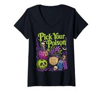 Mujer Halloween Pick Your Poison Funny Wizard Vintage Halloween Camiseta Cuello V