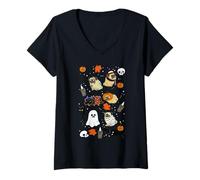 Mujer Halloween Pug Camiseta Cuello V
