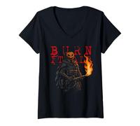 Mujer Halloween Pumpkin Ops Burn It All Calabaza Militar Camiseta Cuello V