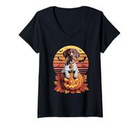Mujer Halloween Retro German Shorthaired Pointer Dog GSP Camiseta Cuello V