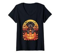 Mujer Halloween Retro Portuguese Water Dog Portie Camiseta Cuello V