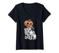 Mujer Halloween Skeleton German Shorthaired Pointer Dog GSP Camiseta Cuello V