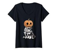 Mujer Halloween Skeleton Standard Schnauzer Camiseta Cuello V