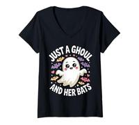 Mujer Halloween Solo un Demonio Que ama los murciélagos Camiseta Cuello V