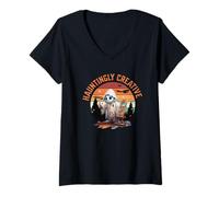 Mujer Halloween Spooky Ghost Painter Artist Hauntingly Creative Camiseta Cuello V