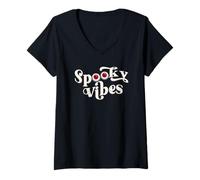 Mujer Halloween Spooky Vibes Camiseta Cuello V