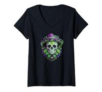 Mujer Halloween Sugar Skull Totenkopf Dia De Los Muertos Calavera Camiseta Cuello V