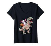 Mujer Halloween T-Rex Dinosaurio Axolotl Momia Tyrannosaurus Rex Camiseta Cuello V