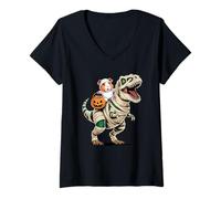 Mujer Halloween T-Rex Dinosaurio Cobaya Momia Tyrannosaurus Rex Camiseta Cuello V