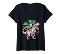 Mujer Halloween T-Rex Dinosaurio Dragón Momia Tyrannosaurus Rex Camiseta Cuello V