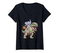 Mujer Halloween T-Rex Dinosaurio Elefante Momia Tyrannosaurus Rex Camiseta Cuello V