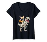 Mujer Halloween T-Rex Dinosaurio Zorro Fennec Momia Tyrannosaurus Camiseta Cuello V
