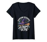 Mujer Halloween Todo el Mundo Merece la Oportunidad de Volar Escoba Bruja Camiseta Cuello V