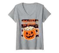 Mujer Halloween Too Cozy To Spook Retro Hot Cocoa Pumpkin Lover Camiseta Cuello V