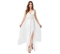 Mujer Halloween Vestido de Diosa Griega Disfraz de Atenea Cuello V Sin Mangas Romano Toga Olimpica Conjunto Completo, M