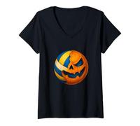 Mujer Halloween Volleyball Pumpkin Spooky Beach Volleyball Player Camiseta Cuello V