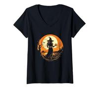 Mujer Halloween Witches Coffee Retro Vintage Camiseta Cuello V
