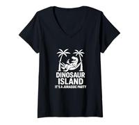 Mujer Hamaca Divertida Isla Dinosaurio Fiesta jurásica Camiseta Cuello V