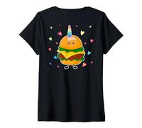 Mujer Hamburguesa Unicornio Hamburguesa & Queso Papas Fritas ARTE EN LA PAR Camiseta Cuello V