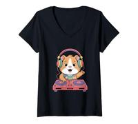 Mujer Hamster Dj En Acción Para Los Amantes De La Música Camiseta Cuello V