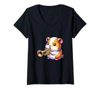 Mujer Hamster Toca Trompeta Música Adorable Camiseta Cuello V