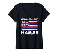 Mujer Hanauma Bay - Bandera de Hawái con diseño de Bandera de Hanauma Bay Oahu HI Camiseta Cuello V