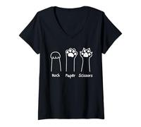 Mujer Hand Game Rock Paper Scissors Cute Paw Funny Cat Men Women Camiseta Cuello V