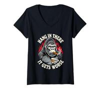 Mujer Hang in There It Gets Peor Gorilla Design Camiseta Cuello V