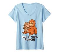 Mujer Hang In There Punch Cute Orangután Y Mono Camiseta Cuello V