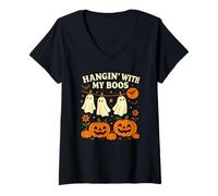 Mujer Hangin' With My Boos - Calabazas fantasmas de Halloween Camiseta Cuello V
