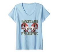 Mujer Hanging with My Gnomies For Xmas Family Cute Christmas GNOME Camiseta Cuello V