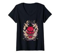 Mujer Hannya Máscara Japonesa Anime Camiseta Cuello V