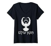 Mujer Hanukkah Tikkun Olam Repara el Mundo en Paloma judía hebrea Camiseta Cuello V