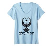 Mujer Hanukkah Tikkun Olam Repara el Mundo en Paloma judía hebrea Camiseta Cuello V