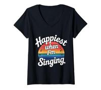 Mujer Happiest When I'm Singing Vocalist Music Singer - Camiseta Cuello V