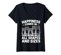 Mujer Happiness Comes In All Shapes and Sizes Funny Meme Cat Camiseta Cuello V
