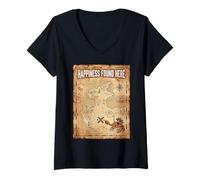 Mujer Happiness Found Here Vintage Pirate Map Crab Camiseta Cuello V