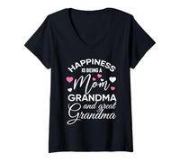 Mujer Happiness Is Being A Mom Grandma Cute Mothers Day Grandma Camiseta Cuello V