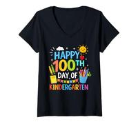 Mujer Happy 100th Day of Kindergarten Boys Girls Teacher 100 Days Camiseta Cuello V