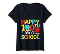 Mujer Happy 100th Day of Kindergarten Teacher Boys Girls 100 Days Camiseta Cuello V