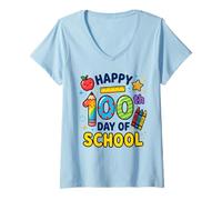 Mujer Happy 100th Day Schools Maestro Niños Niños 100 Días de Escuela Camiseta Cuello V