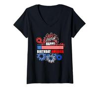Mujer Happy 250th Birthday America - USA Anniversary 2026 Graphic Camiseta Cuello V