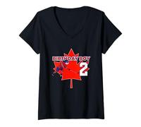 Mujer Happy 2nd Birthday Boy Canada Maple Leaf Hockey sobre Hielo Camiseta Cuello V