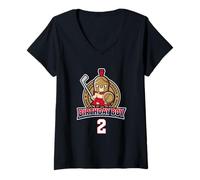 Mujer Happy 2nd Birthday Boy Little Roman Warrior Hockey sobre Hielo Camiseta Cuello V
