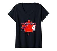 Mujer Happy 4th Birthday Boy Canada Maple Leaf Hockey Camiseta Cuello V