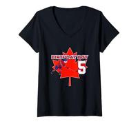 Mujer Happy 5th Birthday Boy Canada Maple Leaf Hockey sobre Hielo Camiseta Cuello V