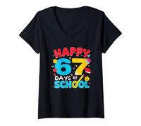 Mujer Happy 67 Days of School Six Seven Kids Boys Niñas 6 7 Lindos Camiseta Cuello V