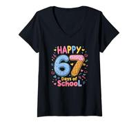Mujer Happy 67 Days of School Six Seven Kids Boys Niñas 6 7 Lindos Camiseta Cuello V